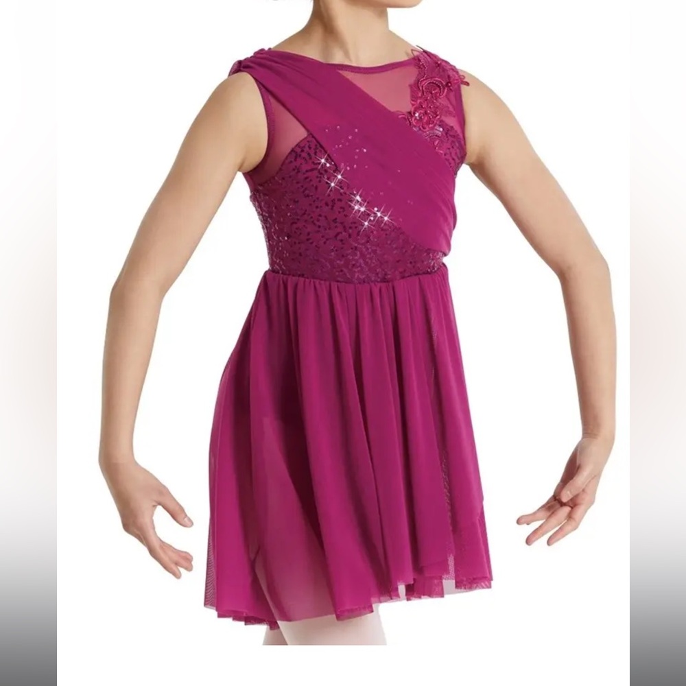 Weissman Dance Costume Draped Bodice Applique Dress NEW Size XL Adult Pink